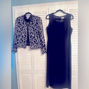 Adrianna Papell Deep Navy Dress with Patterned Jacket